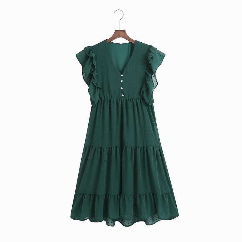 

Women Summer Dress Fashion V-Neck Ruffles Butterfly Sleeve Modern Lady Vestidos 210602, As photo