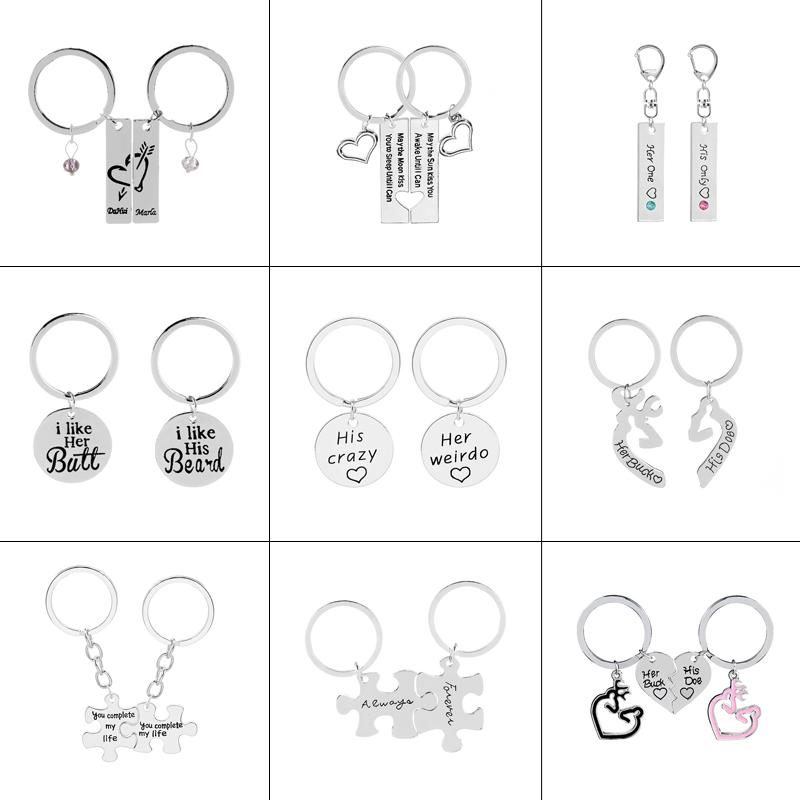 

Keychains 2 Pcs/set Classic Letter Keychain High Quality I Love You Heart Key Chain Couple Keyring Fashion Jewelry Valentine's Gift