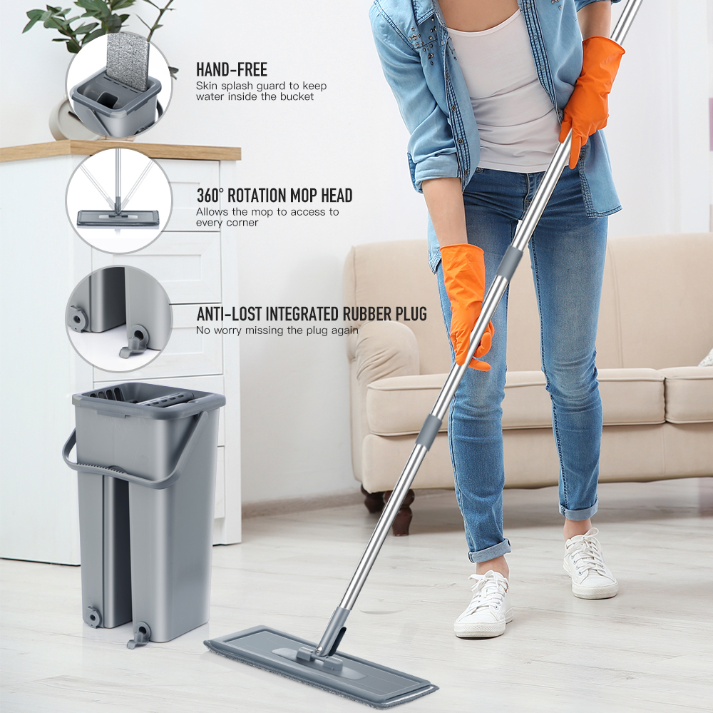 

Foor Fat Mop Bucket Set Hand Free Squeeze Wet Dry Mop Ceaning System 360 Fexibe Magic Mop For Hardwood aminate Ties
