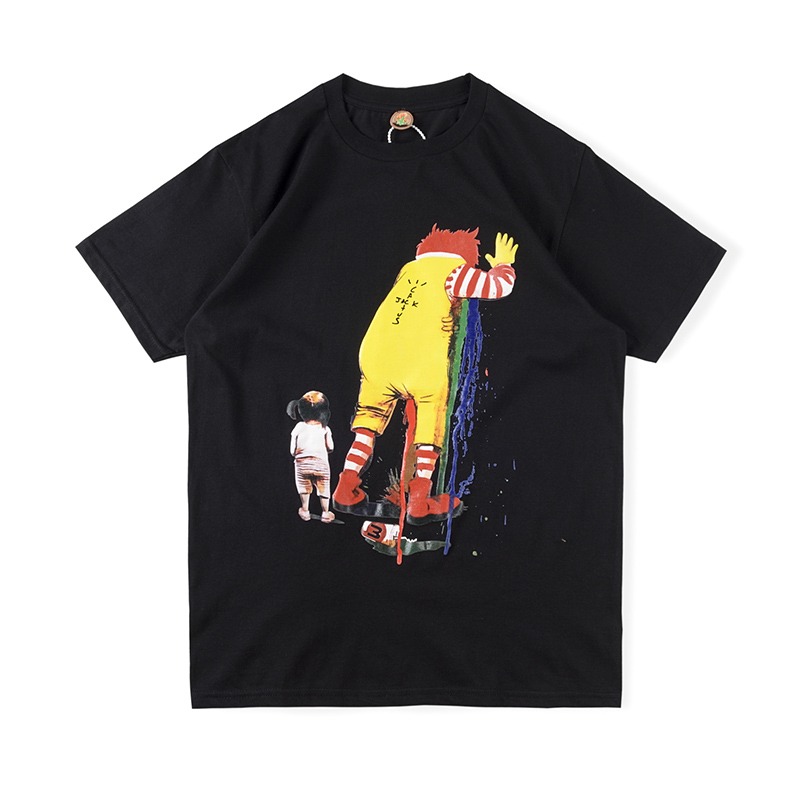 

USA Hip Hop Fast Food Clown t shirt Cactus Snack Bar Collaborate Tee Skateboard Mens Women Short Sleeve Street Casual Tshirt, White