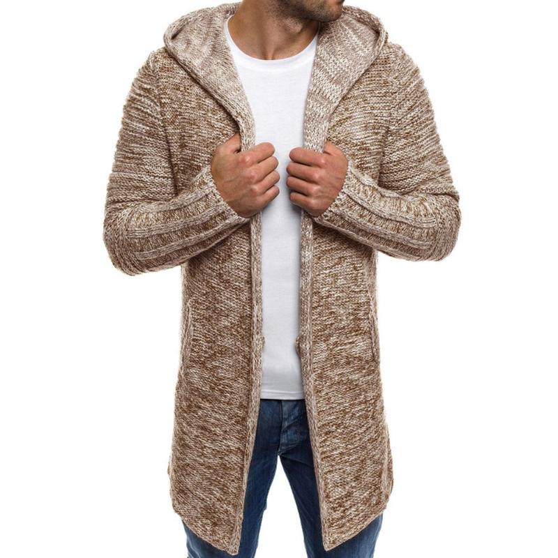 

Men's Jackets Hooded Solid Knit Trench Coat Jacket Cardigan Long Sleeve Outwear Casual Sweater Autumn Winter Windbreaker, Dark grey
