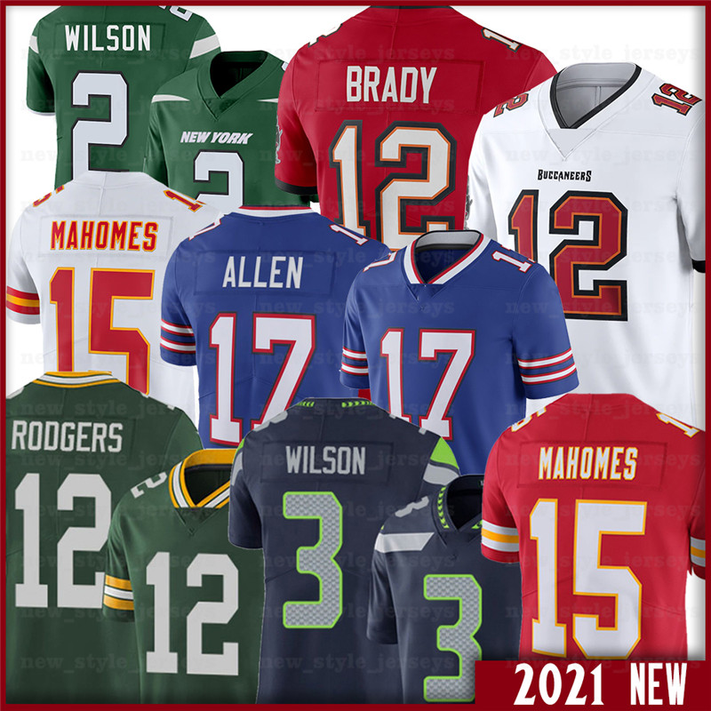 

15 Patrick Mahomes 12 Aaron Rodgers Jersey 2 Zach Wilson 3 Russell Wilson 12 Tom Brady 17 Josh Allen 8 Lamar Jackson Stitched Football Jerseys, Men