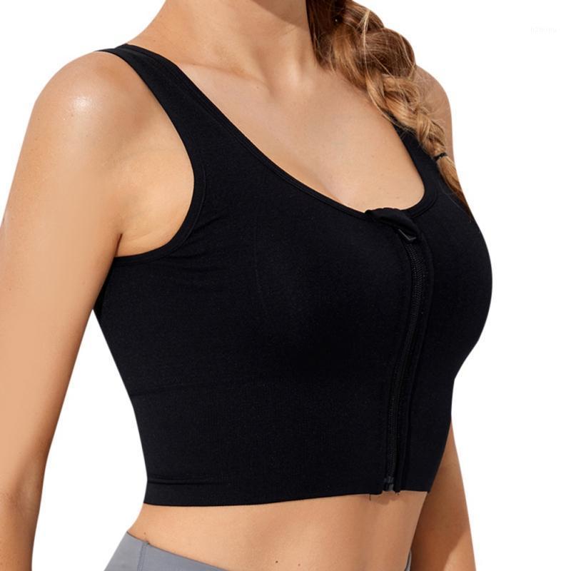 

Camisoles & Tanks Women's Front Zipper Sports Underwear Comfortable Running Beauty Back Solid Color Yoga Bra, Black