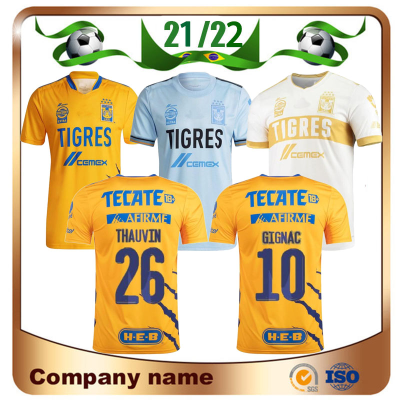 

21/22 7 Star NAUL Tigres Home Soccer Jerseys 2021 Away GIGNAC NICO Camiseta de Foot Maillot Shirt L.FERNANDEZ F.THAUVIN Third Football Uniform sale