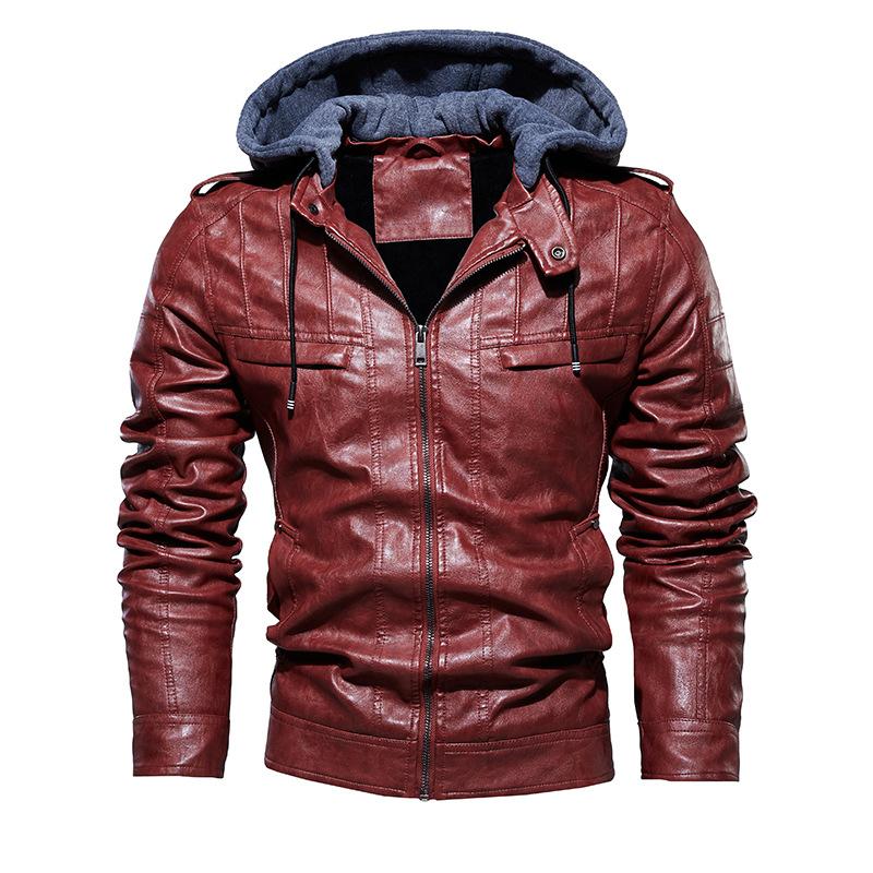 

Men's Fur & Faux 2021 Men Vintage Motorcycle Jacket Mens Outdoor Casual PU Leather Man Winter Coat Hooded Collar Club Bomber Jackets, Black