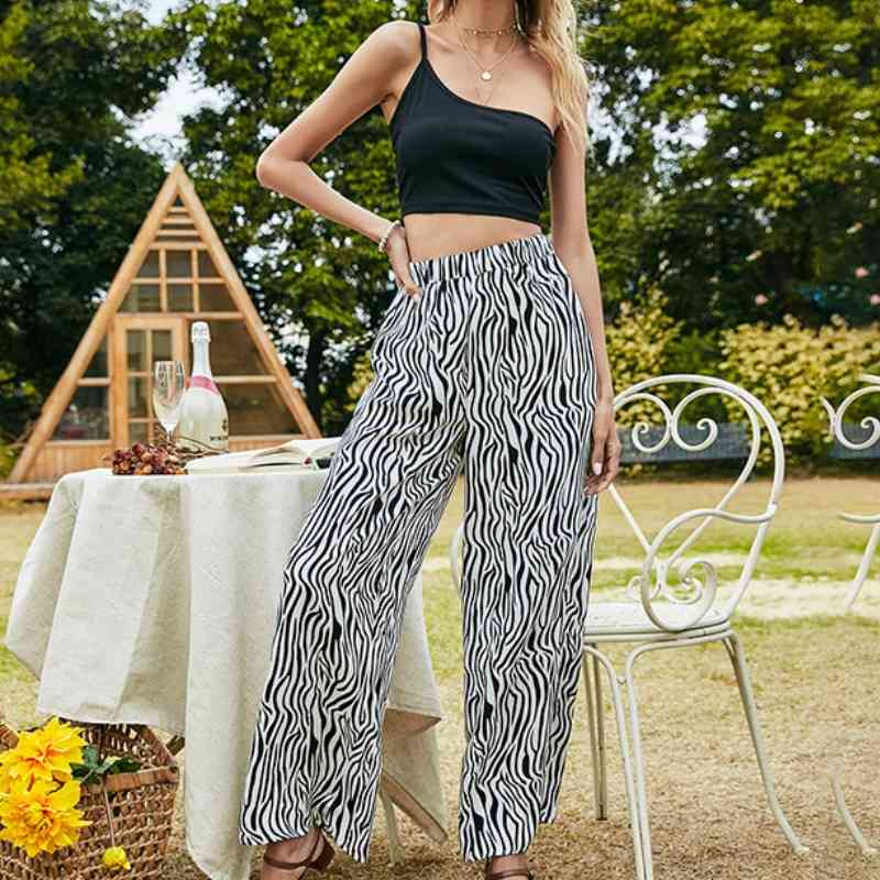 

2 Pecs Suit Summer Tracksuit Sets Womens Outfits Boho Beach Style Print Underwear Loose Wide Leg Pants Ropa 210603, Black