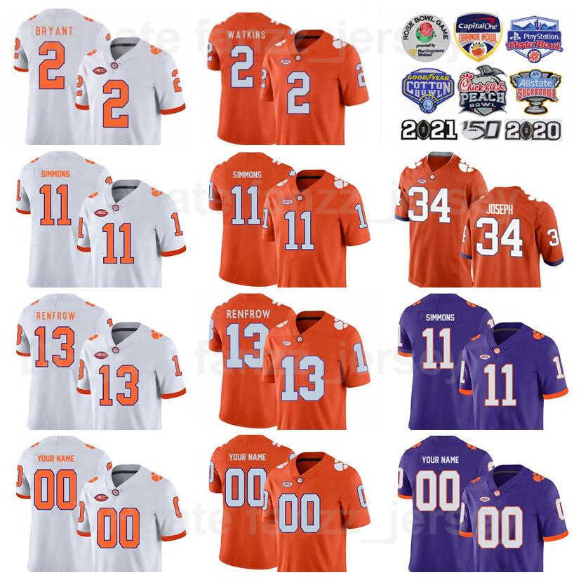 

NCAA College Clemson Tigers 2 Sammy Watkins Jersey Men Football 11 Isaiah Simmons 13 Hunter Renfrow 8 Deon Cain 34 Kendall Joseph 1 James Davis University High/Top, Purple