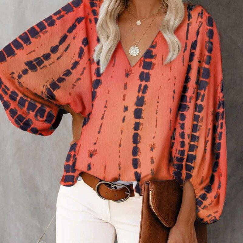 

Women's Blouses & Shirts Blouse Summer Print Tops Clothing 2021 V-Neck Fancy Lantern Sleeve Shirt For Femme Blusas Mujer De Moda, White