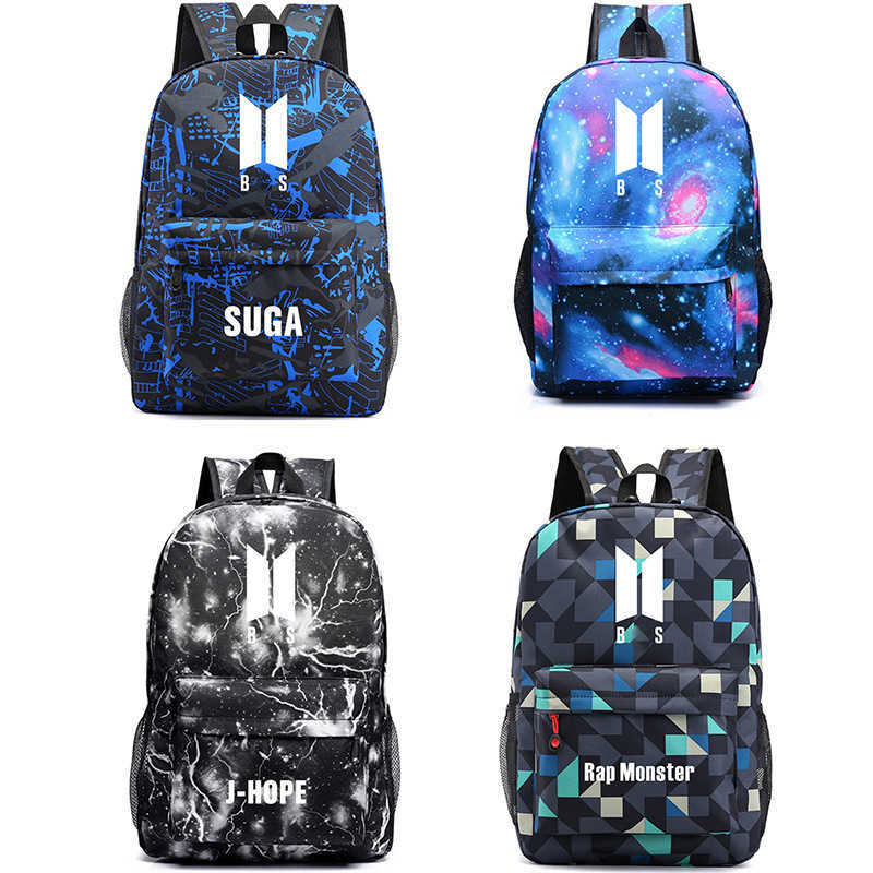 

Bulletproof Youth League surrounding the same star lightning backpack college style leisure Middle School Student Backpack, White new logo - starry sky blue