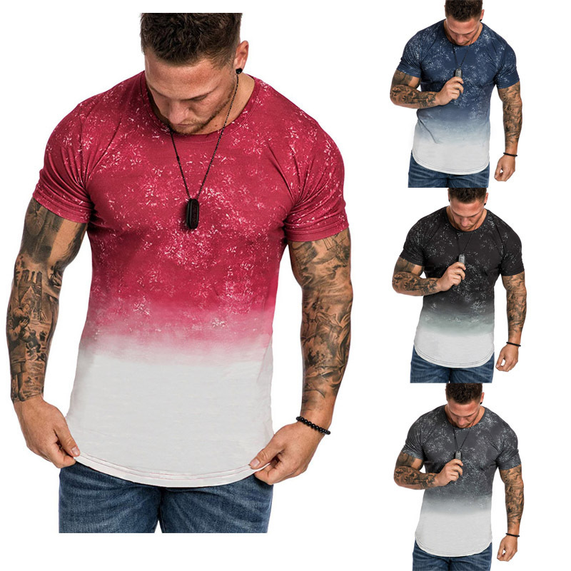 

2021 pattern gradient 3D digital printing loose round neck short sleeve t-shirt men' wear, Pattern gradient red t