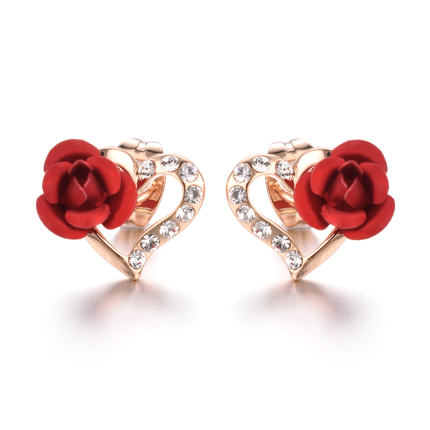 

Yoursfs 6 Pairs/Set Red Rose Heart-shaped Stud Earrings Fashion Woman Jewelry Wedding Gift 18K Gold Plated