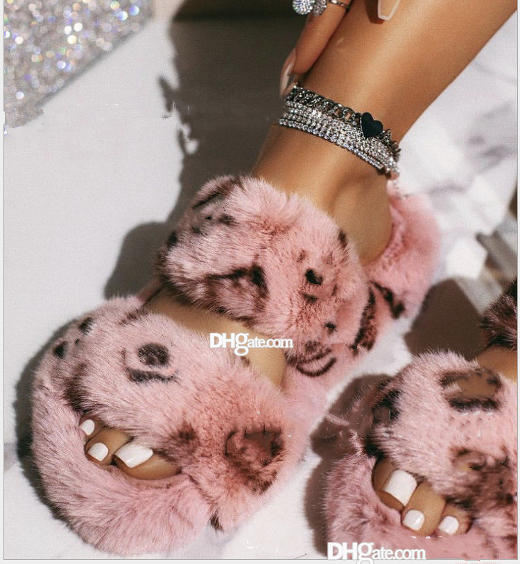 

Winter Indoor Fur Slippers House Full Furry Soft Fluffy Plush Platform Flats Heel Non Slip Luxury Designer Shoes Casual Ladies EUR 36-43, #1 pink