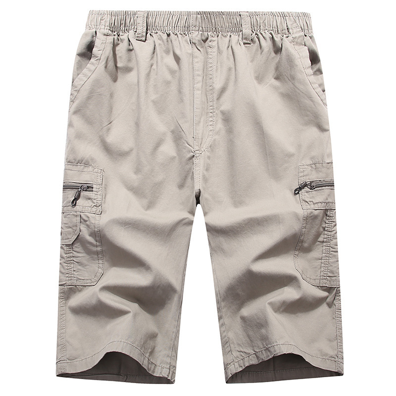 

Long Shorts Men Cargo Secure Pocket Zipper Bermuda Male Knee Length Elastic Waist Loose Cotton Summer Mens Breeches 3/4 Pant Men 210518, Gray