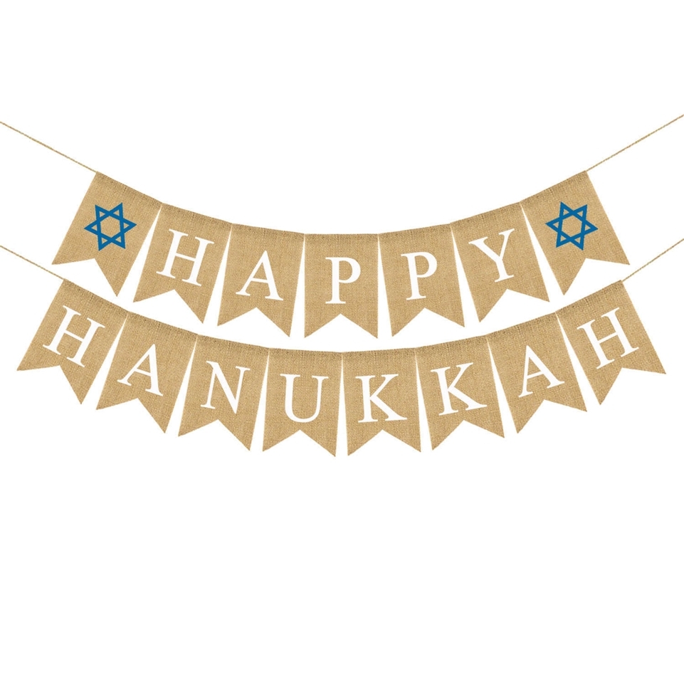 

Liene Happy Hanukkah Flag String Celebrating Chanukah the Festival of Lights Linen Banner Winter Garden Yard House Banners Wall Home Jewish Party Hanging L8053U