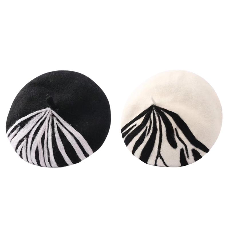 

Berets HXBA Black And White Striped Beret Painter Hat Woolen All-match For Daily Wearing
