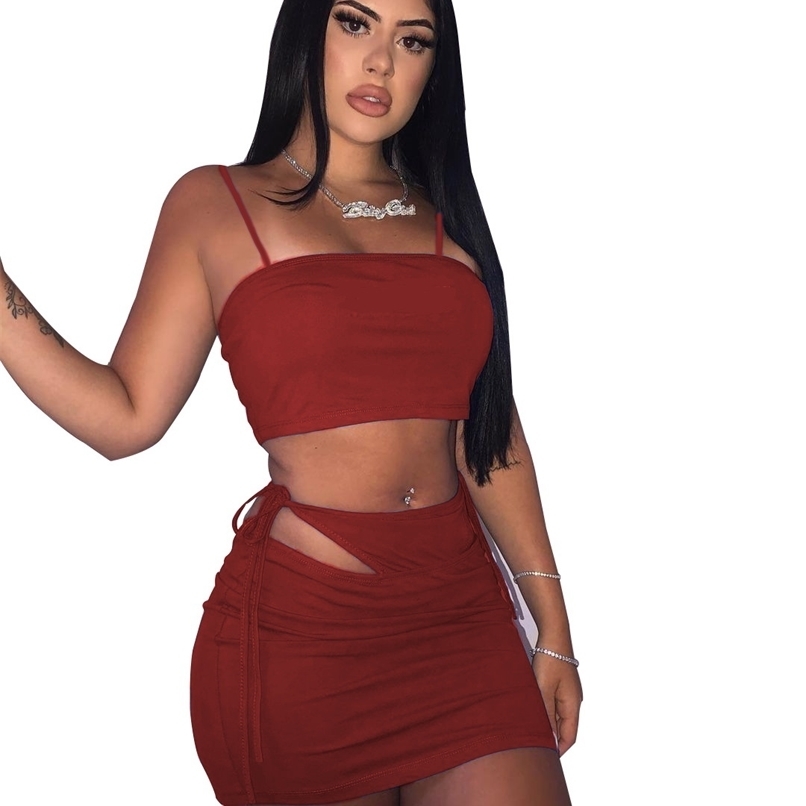 

Women Two 2 Piece Outfits Set Tank Tops and Pencil Skirts Birthday Fashion Sweatsuit Matching Active Tracksuit 210525, Red
