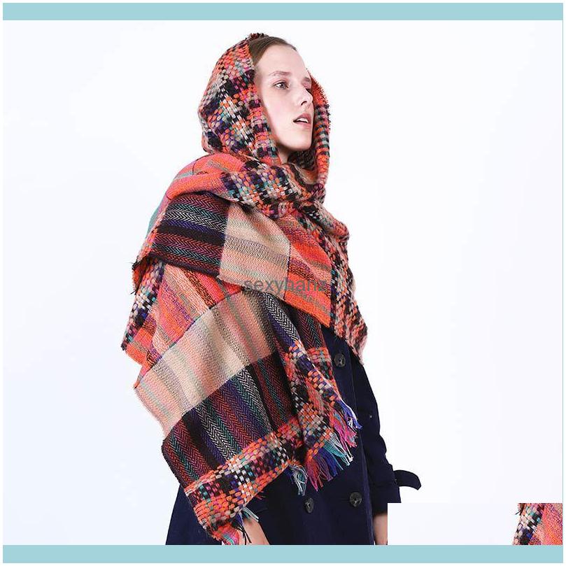 

Hats, & Gloves Fashion Aessories Winter Scarf Women Rainbow Woven Lattice Scarves Lady Thicken Warm Soft Shawls Wraps Female Colored Wool Lo