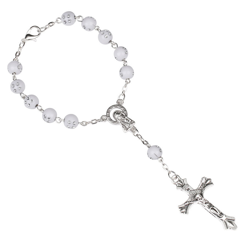 

Gift Bracelet Jesus Bracelets Bangle Cross Catholic Religious Acrylic 8mm Virgin Jewelry Beads Mary Rosary Women L107FA For Colorful 20 Qits, Silver