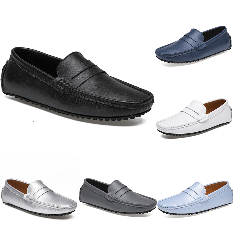 

leather peas men's casual driving shoes soft sole fashion black navy white blue silver yellow grey footwear all-match lazy cross-border 38- color76