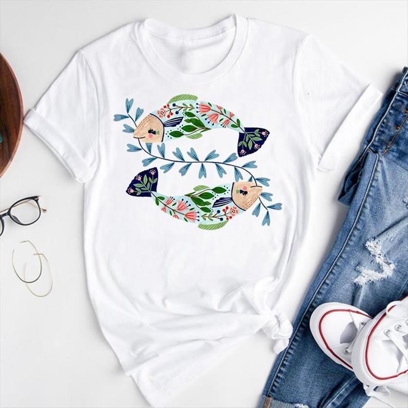 

graphic cartoon trend life watercolor womens t shirt animal short sleeve summer fashion print female clothes tees, White