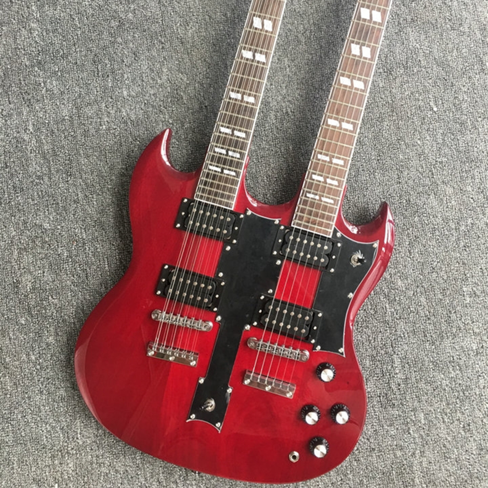 

Red Double Necks Electric Guitar with Rosewood Fretboard,6+12 Strings,Customizable