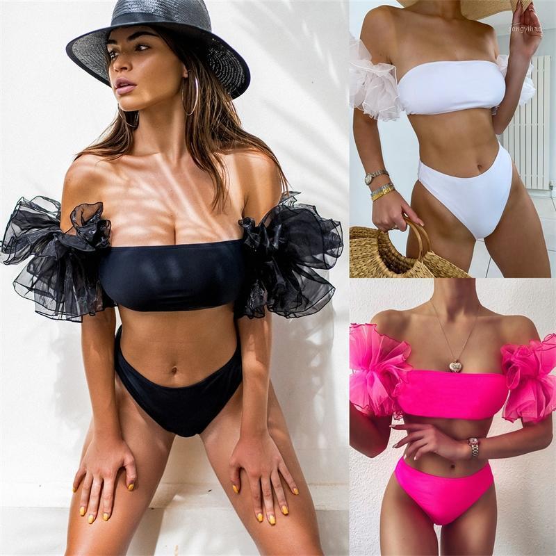 

Women' Swimwear High Waist Tube Top Push-up Bikini Sexy Beach Ladies Brazilian 2021 Split Set Mujer, Black