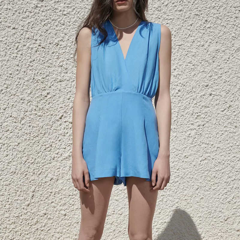 

Za jumpsuit & s casual chic fashion simple blue women summer street youth s 210601