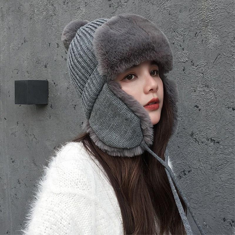 

Berets Bomber Hat Female Winter Wool Trend Plus Fleece Knitted Warm Sweet Earmuffs Cap Korean Woolen Selling, Black