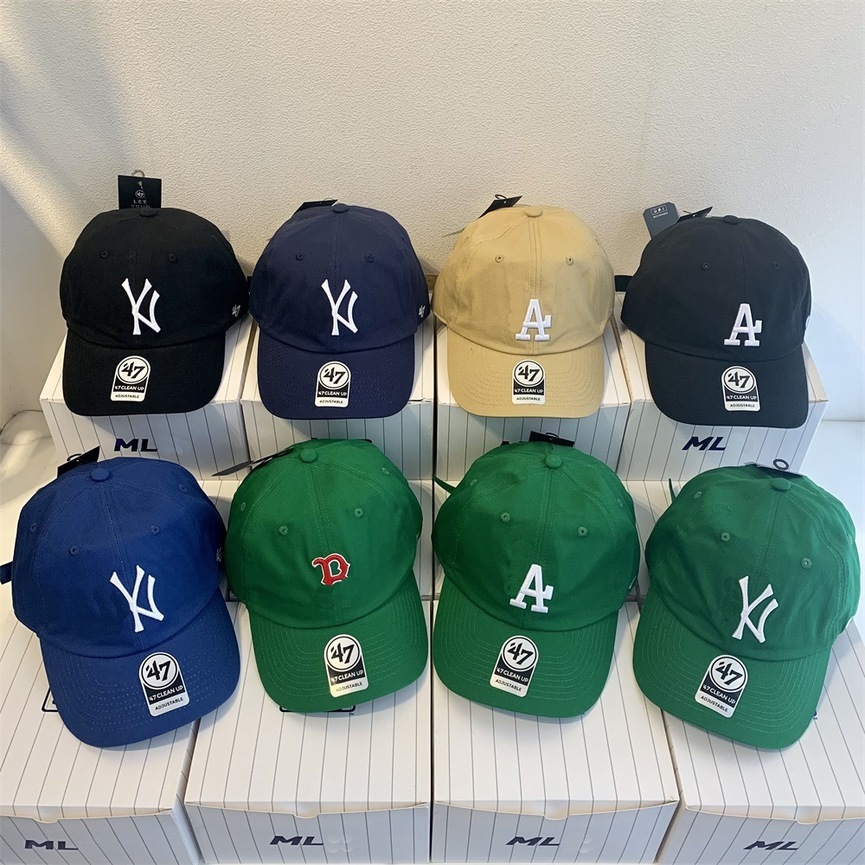 

Korea MLB 47brand baseball cap men's and women's green NY Yanke soft top large label embroidered duck tongue hat