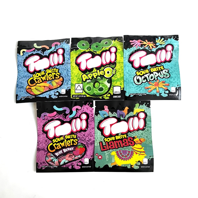 

sour candy gummy medicated mylar bag trolli trrlli Errlli edibles Gummies packaging bags smell proof resealable zipper pouch 600mg