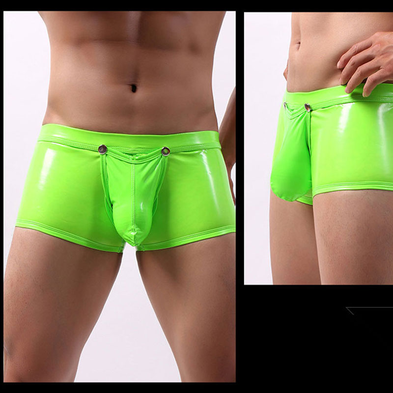 

Sexy Men Plus Size Open Crotch Boxers Faux Leather Stage U Convex Pouch Gay Wear Underwear COCK Ring Jockstrap Erotic lingerie F, Black;white