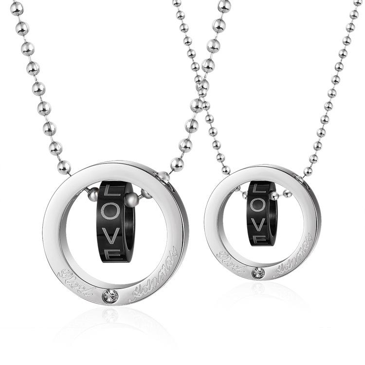 

Pendant Necklaces Korean Jewelry Wholesale Love Double Ring Circle Lovers Necklace Men And Women A Pair Of Titanium Steel