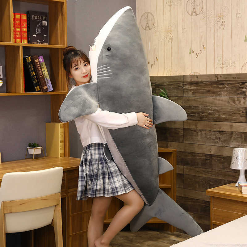 

Hot Lovely New Huggable Big Size Soft Toy Plush Shark Stuffed Toys Sleeping Cute Pillow Cushion Stuffed Animal Gift for Children Q0727