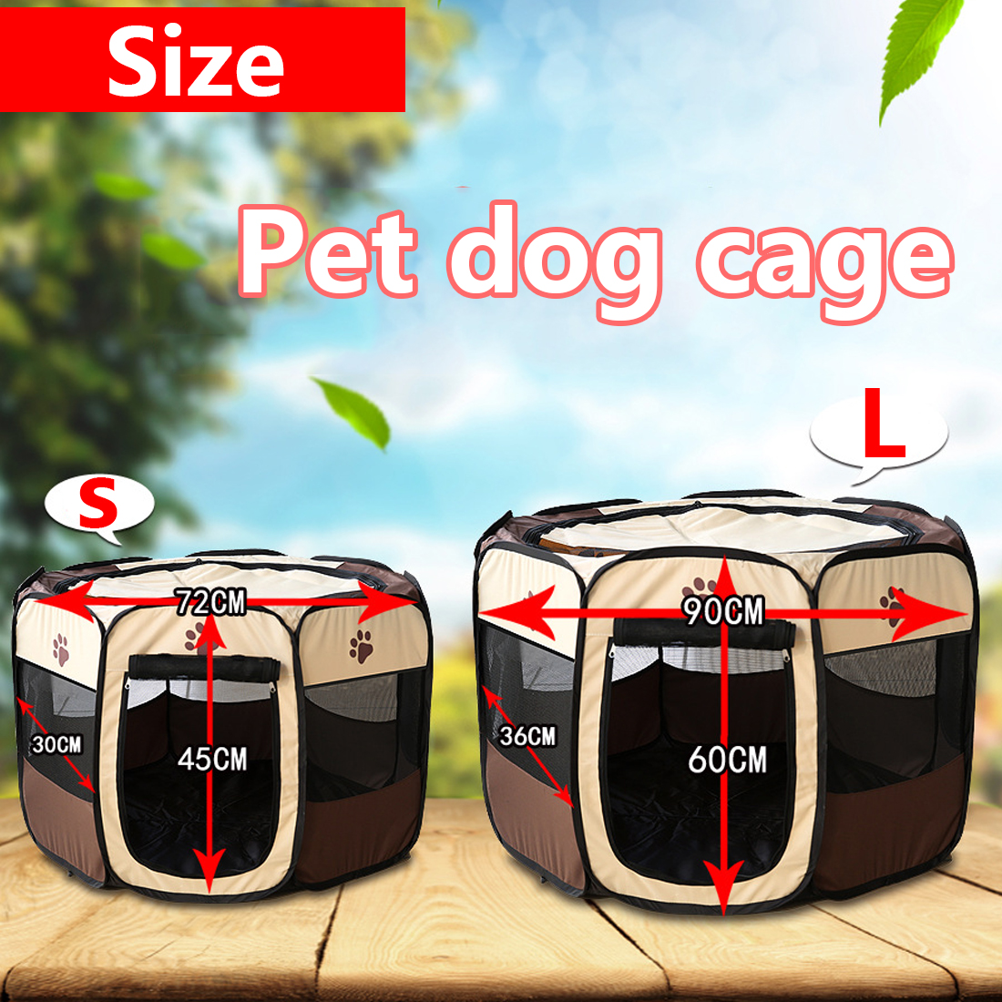 

Dog Tent Portabe Foding Pet tent Dog House Cage Dog Paypen Puppy Kenne Easy Operation Octagona Fence Outdoor pies, Beige pink