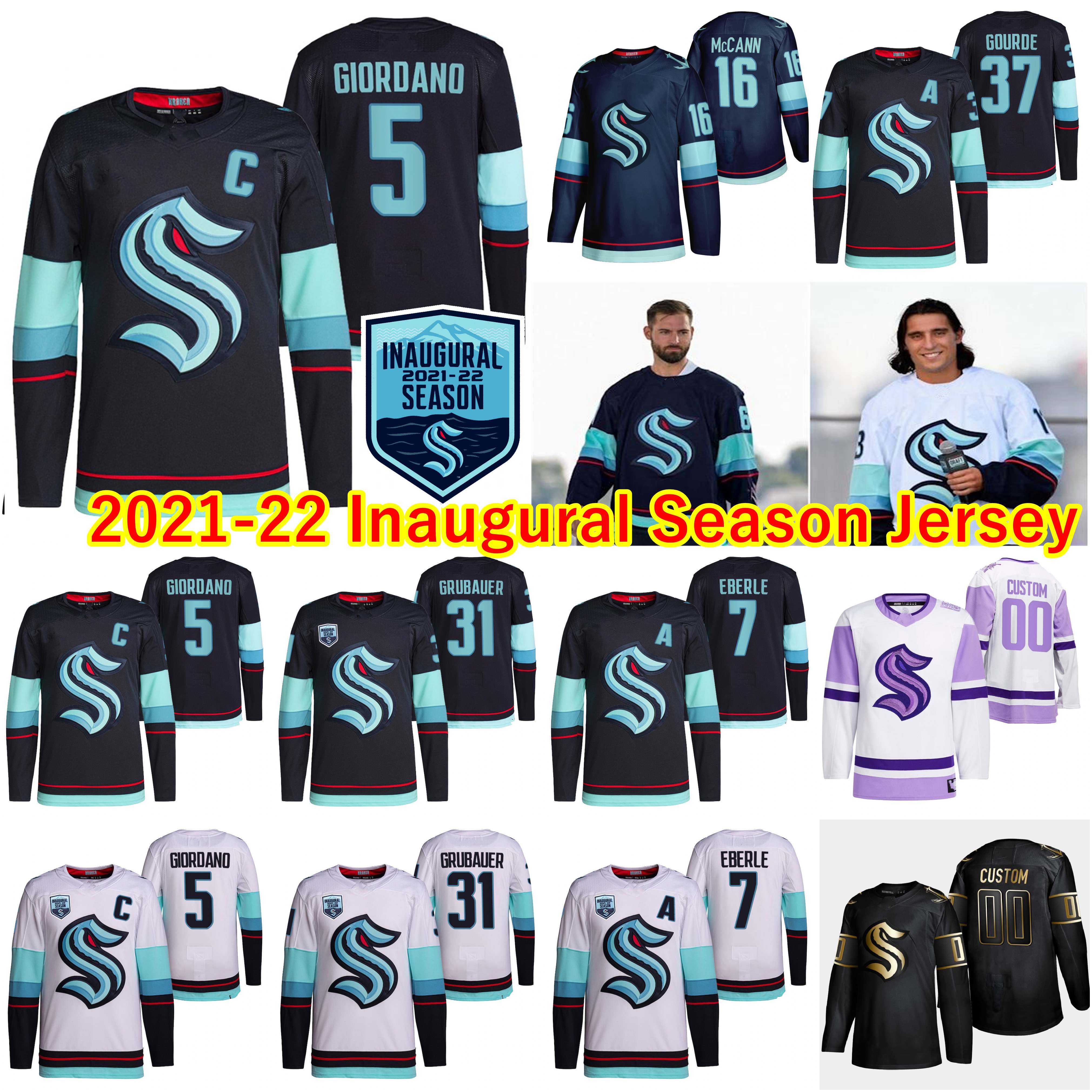 

Seattle Kraken Hockey Jerseys 2021-22 Inaugural Season Philipp Grubauer Jersey Yanni Gourde Mark Giordano Eberle Jared McCann Brandon Tanev Custom Stitched, Women navy blue with patch