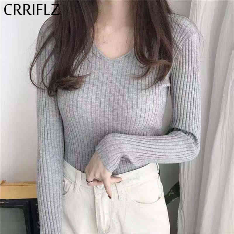

Autumn Winter Botton Knitted Sweater Women Solid V-neck Casual Warm Long Sleeve Pullovers CRRIFLZ 210520, Apricot