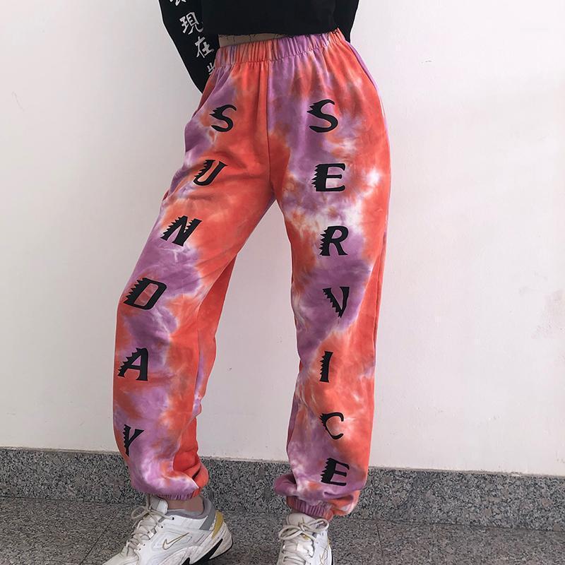 

Women's Pants & Capris Tie-dye Leisure Women Spring Loose Oversized Hip Hop Streetwear Letter Print Trousers Elastic Waist Sweatpants1, Black;white