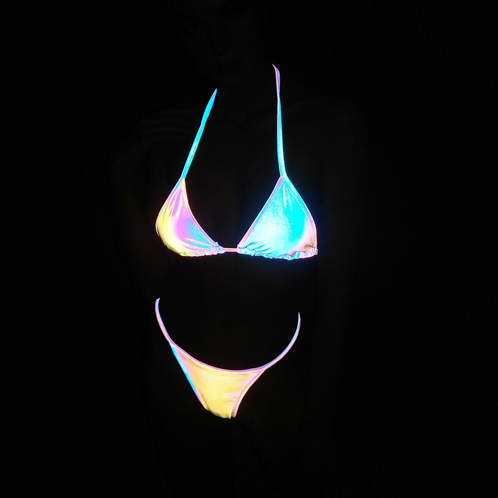 

Women bikini swim shirts Dazzling reflective 2021 sexy straps split swimsuit laser Swimwear