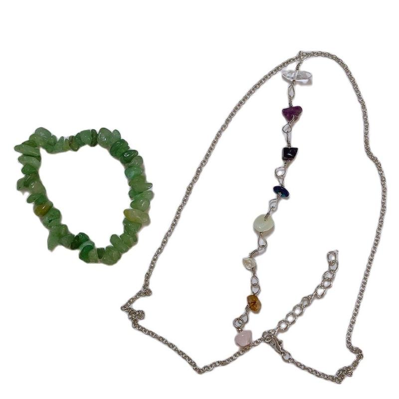 

Decorative Objects & Figurines 7 Chakras Necklace Bracelet Set Irregular Natural Crystals Aventurine Gem Stone Pendant Sliver Chain Yoga Rei