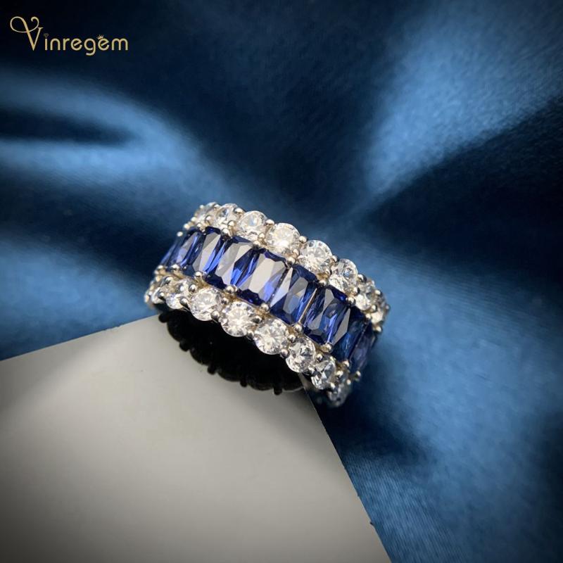 

Cluster Rings Vinregem Luxury 925 Sterling Silver Sapphire Created Moissanite Gemstone Wedding Band Ring For Women Girls Fine Jewelry Gifts, Golden;silver
