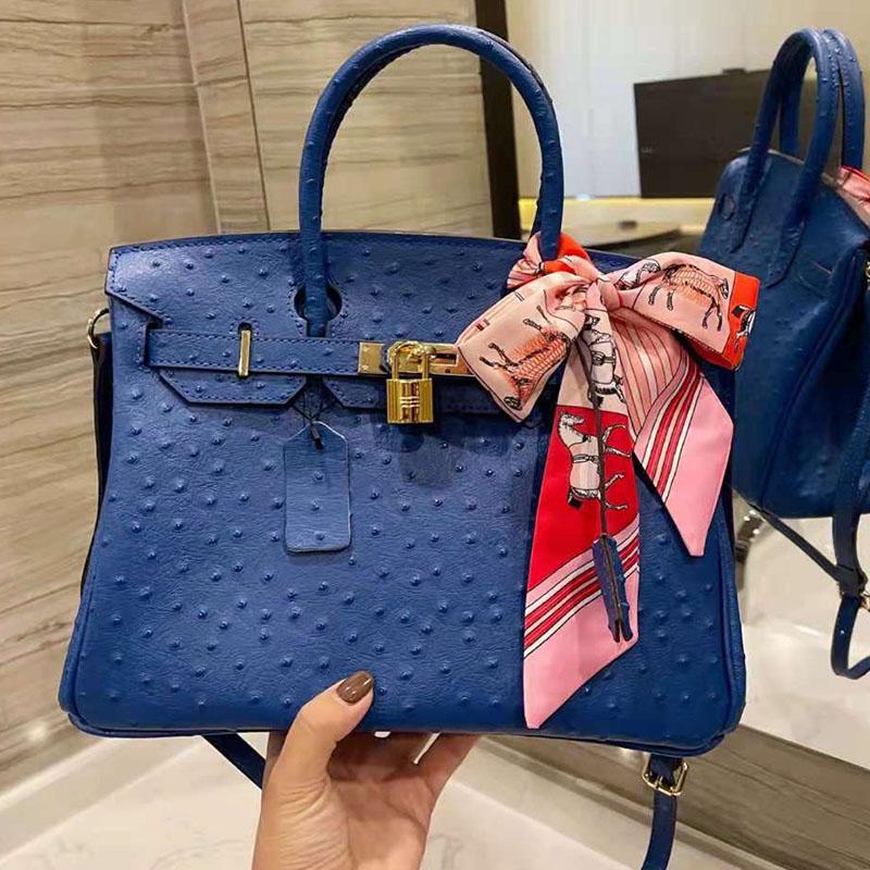 

designer style hand bags fashion lady designer cowhide shoulder bag high-quality genuine leather matching fine leathers chain cross, Blue