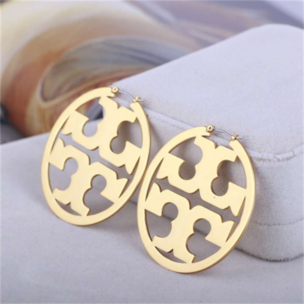 

18K Fashion Classic Exaggerated Letter T Micro Standard Gold Round Hoop Earrings