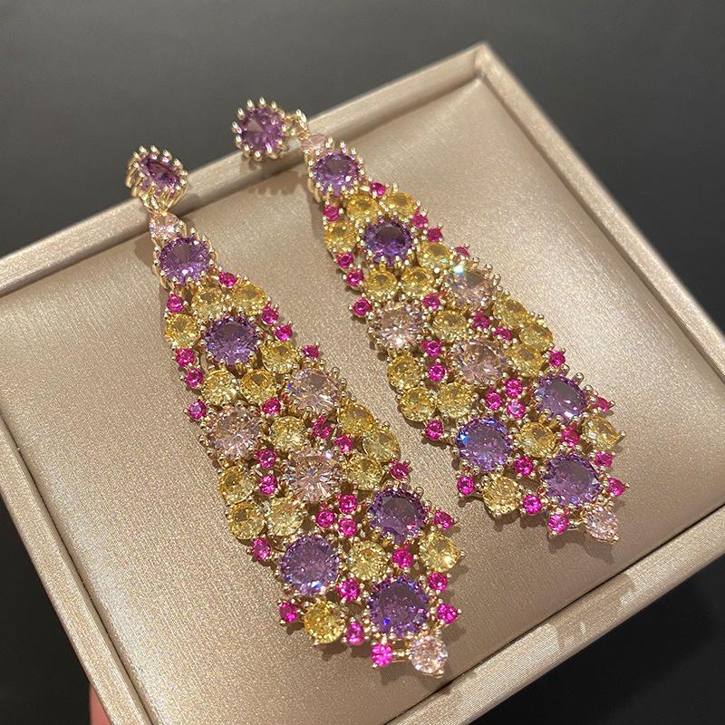 

Dangle & Chandelier Bilincolor Fashion Yellow Purple Cubic Zircon Wedding Drop Earring For Women, Silver