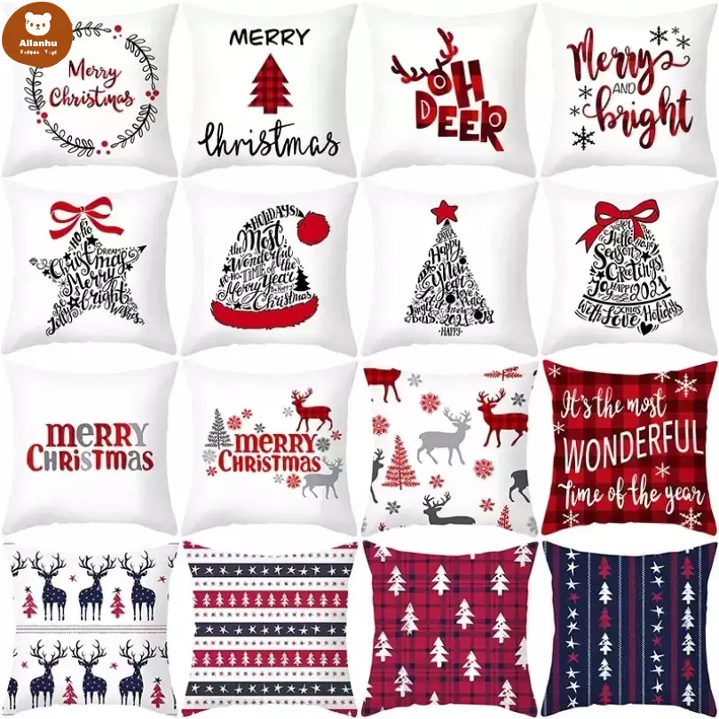 

45cm Christmas Pillow Case Cushion Cover Merry Christmas Decorations For Home 2021 Xmas Cristmas Ornaments New Year Gifts 50pcs Free DHL 591w, As pic show