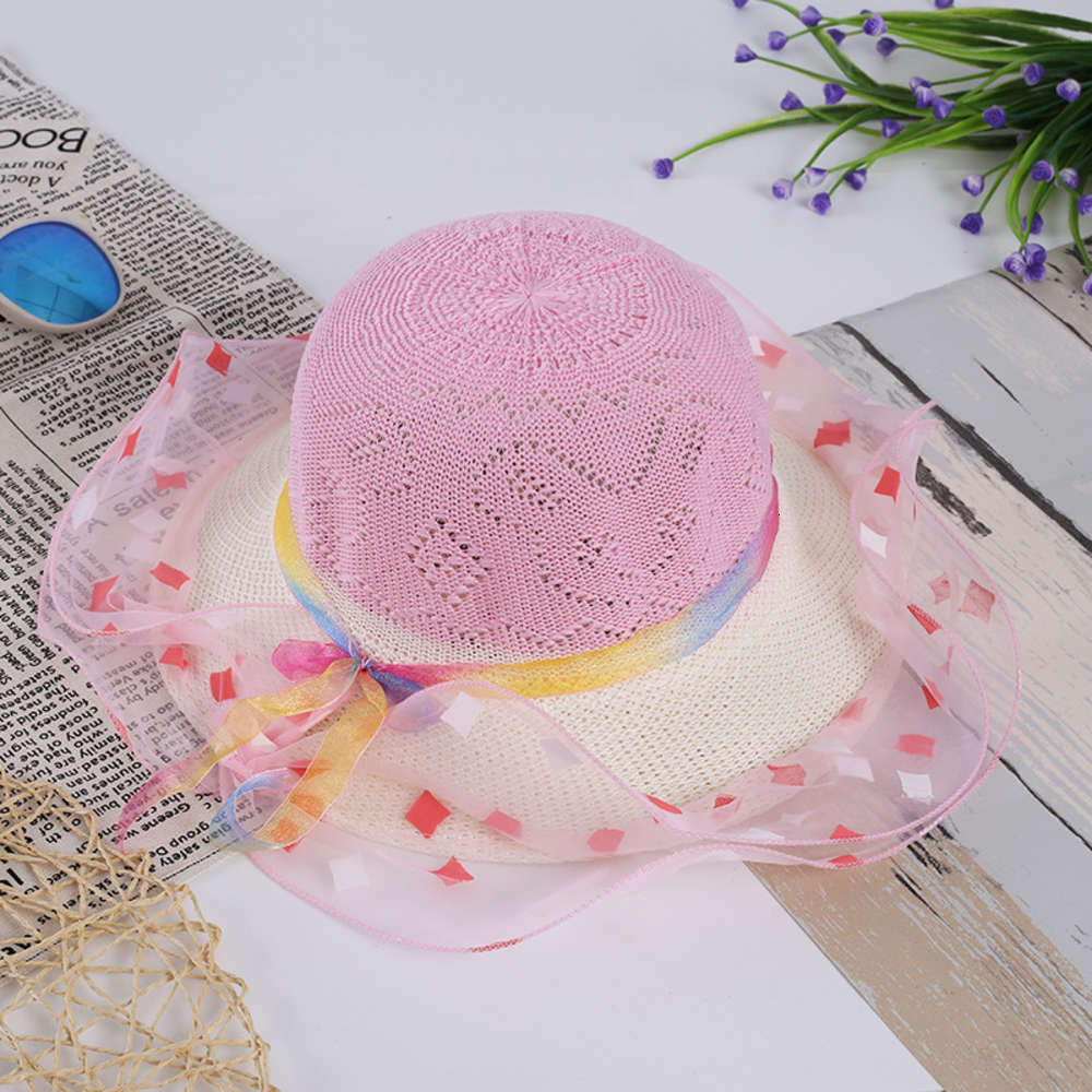 

Children's hat summer Korean girls sunshade outdoor sunscreen flash straw lace cool, Yellow