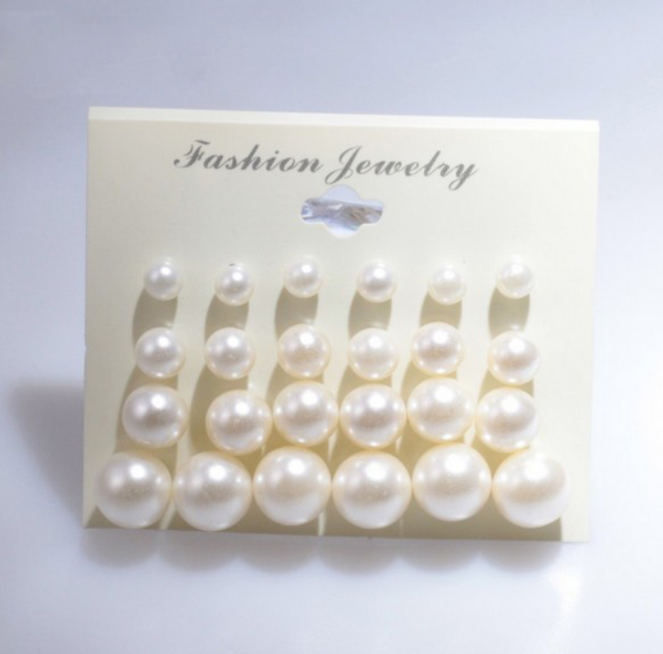 

Earings for Woman Fashion White Pearl Piercing Stud Earrings Women Lady Jewelry 6mm/8mm/10mm/12mm Mix Size 1 Card 12 Pairs Pearls ZHL3103, Golden;silver