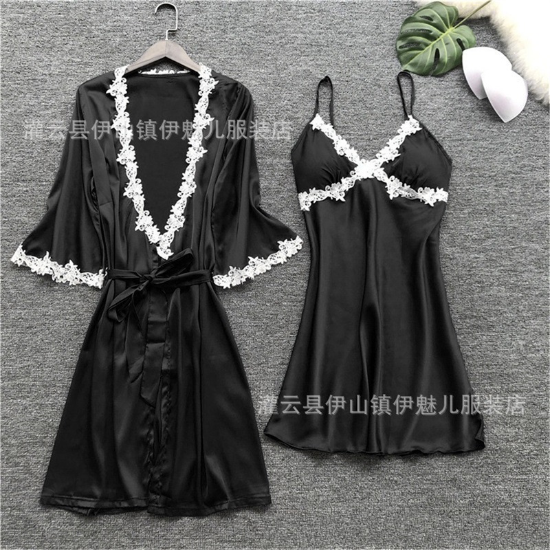 

5 Pieces Pyjamas Set 2020 Women Satin Sleepwear Sexy Lace Pajamas Sleep Lounge Pijama Silk Night Home Clothing Pajama Sets 579 S2