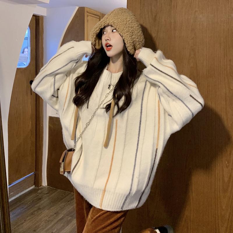 

Women's Sweaters Korobov 2022 Spring Women Pullovers Korean Chic Elegant Striped Oversize Jumpers Preppy Style Sweet Sueter Mujer, White;black