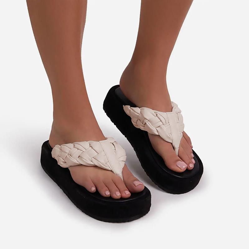

Slippers Women Wedges Sandals Summer Casual Soft Leather Woven Platform Flip Flops Ladies Open Toe Sandalias Mujer, Black