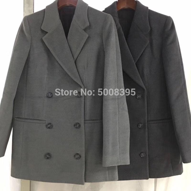 

Women' Wool & Blends [ElfStyle] - Woman Blend Volterra Peacoat Dark Grey Melange Short Coat Double Breasted Lapel Collar Long Sleeves, Black